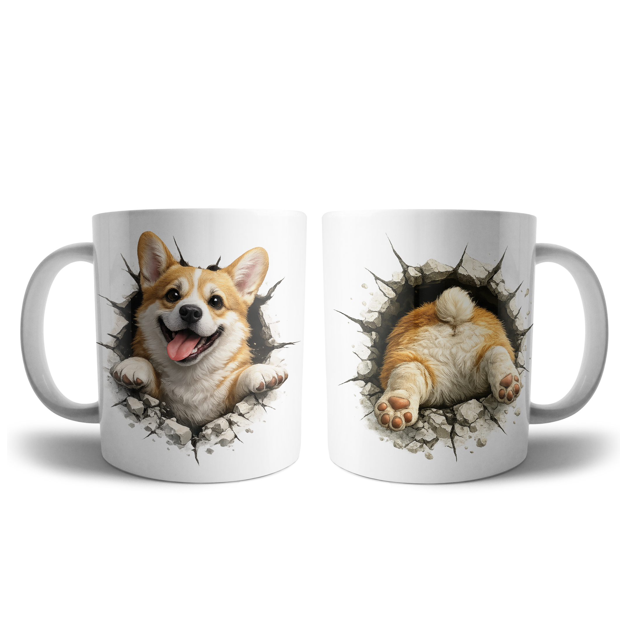 Cute Corgi Coffee Mug – Dog Breaking Through Design