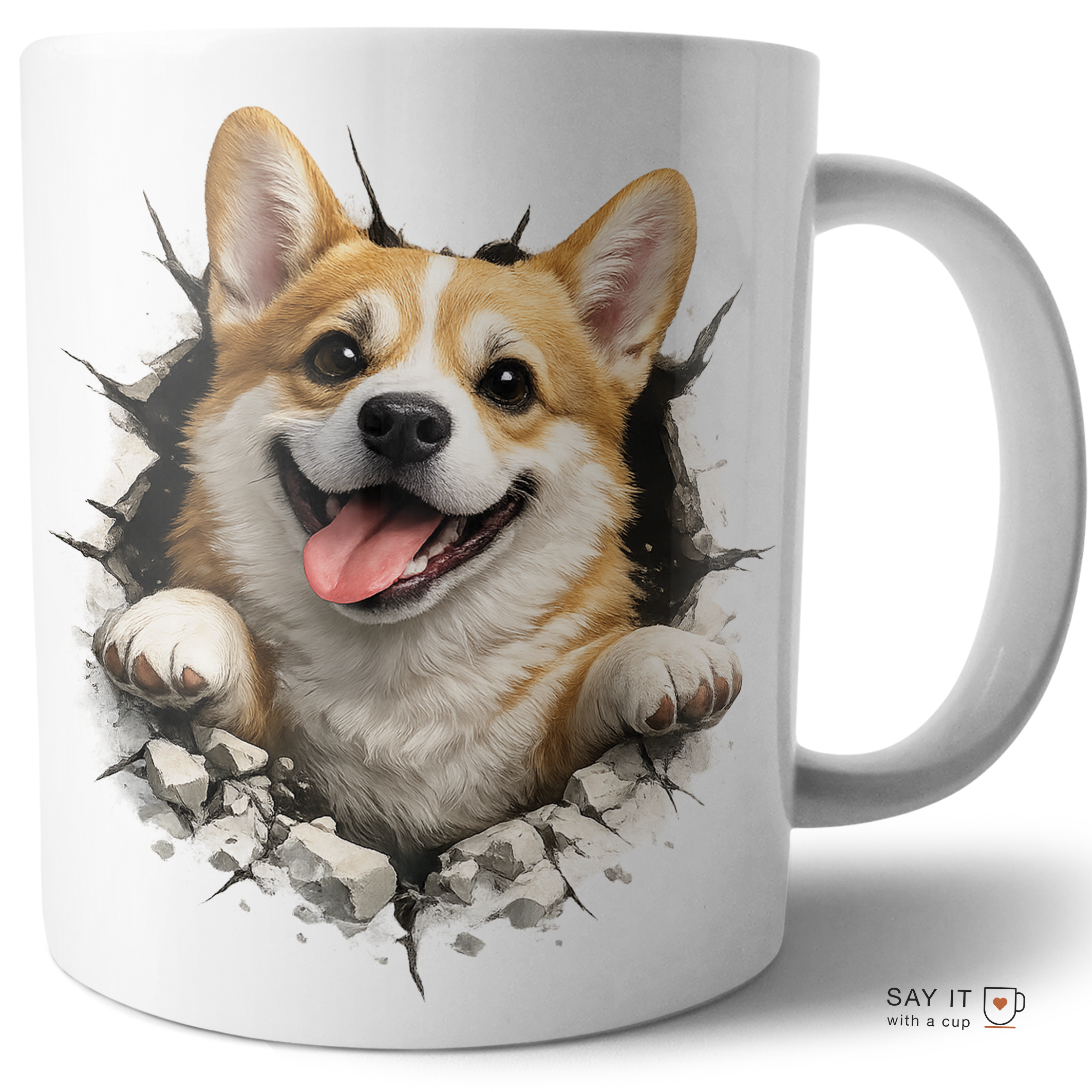 Cute Corgi Coffee Mug – Dog Breaking Through Design