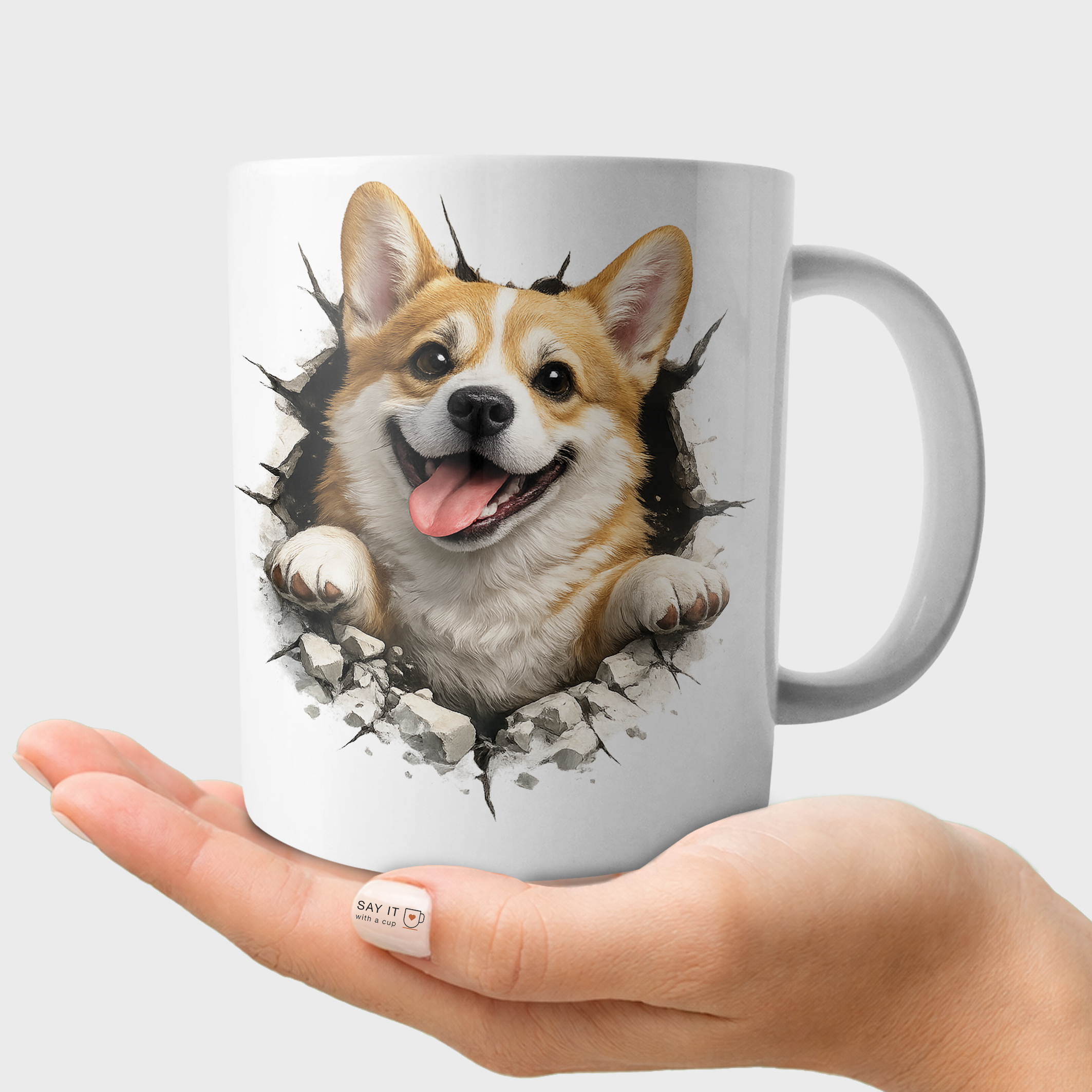Cute Corgi Coffee Mug – Dog Breaking Through Design