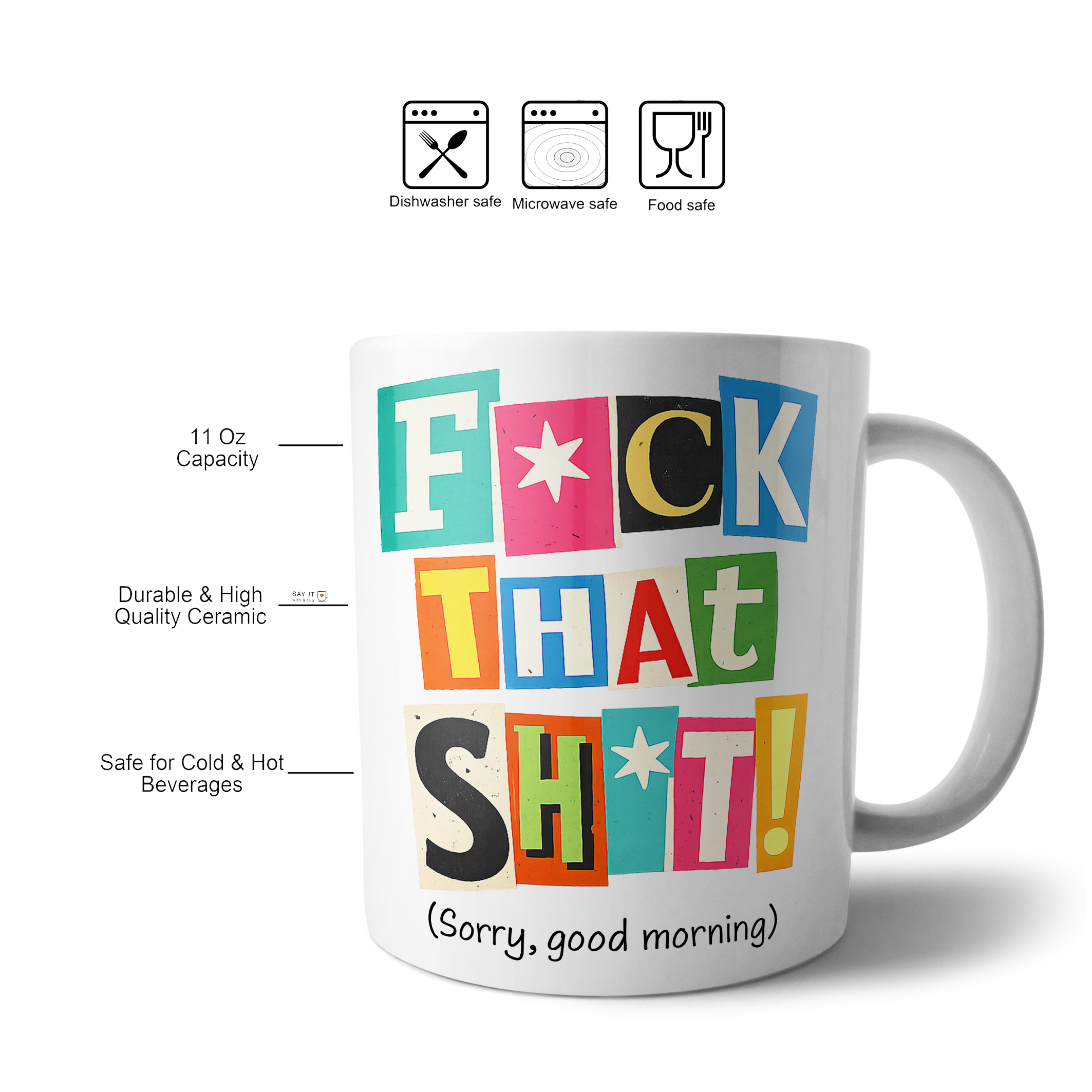 Funny Ransom Letter Mug – “Fck That Sht” Sarcastic Coffee Mug