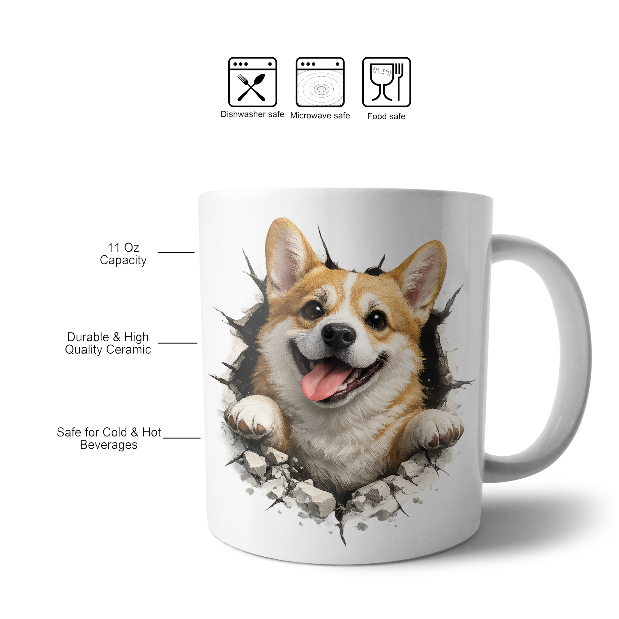 Cute Corgi Coffee Mug – Dog Breaking Through Design