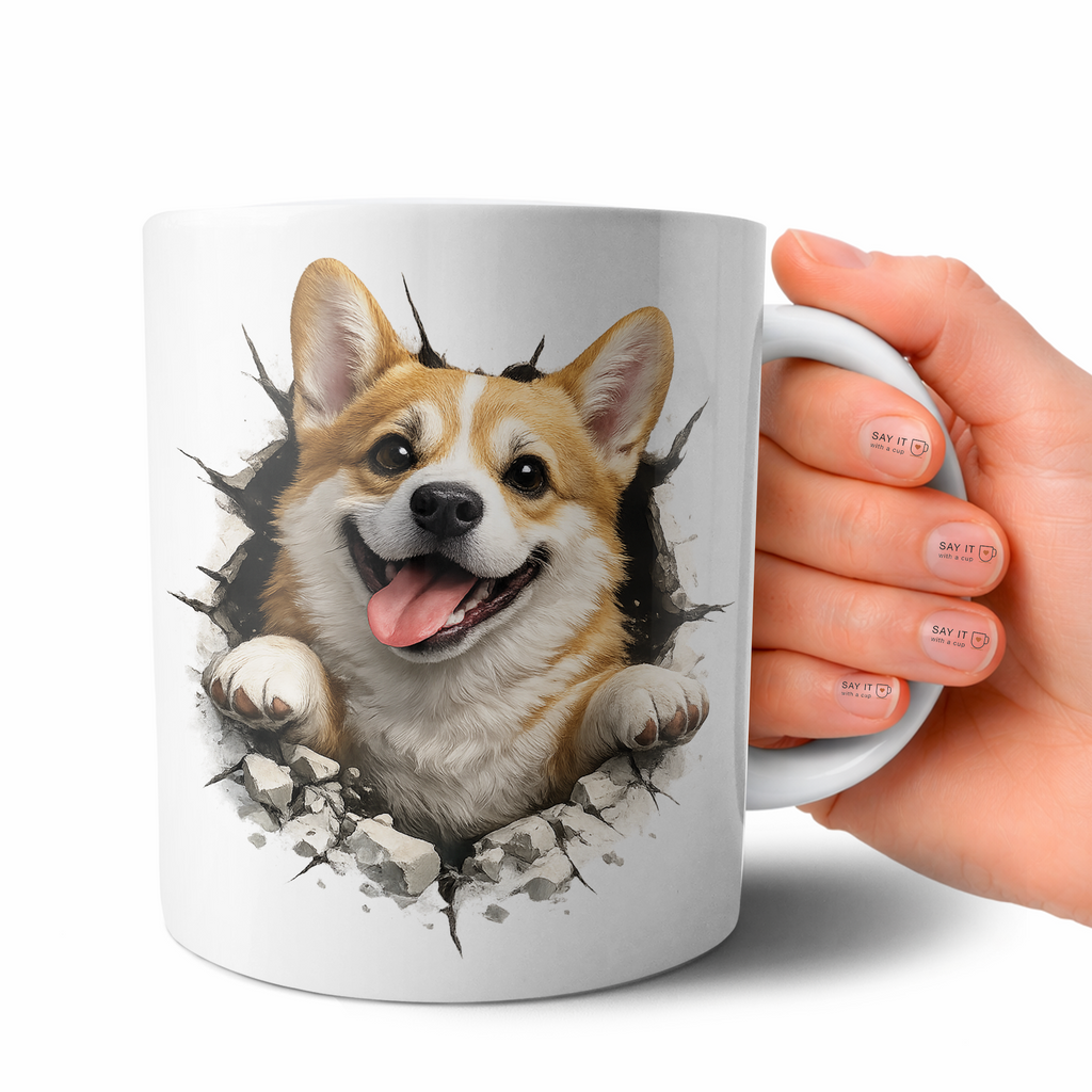 Cute Corgi Coffee Mug – Dog Breaking Through Design
