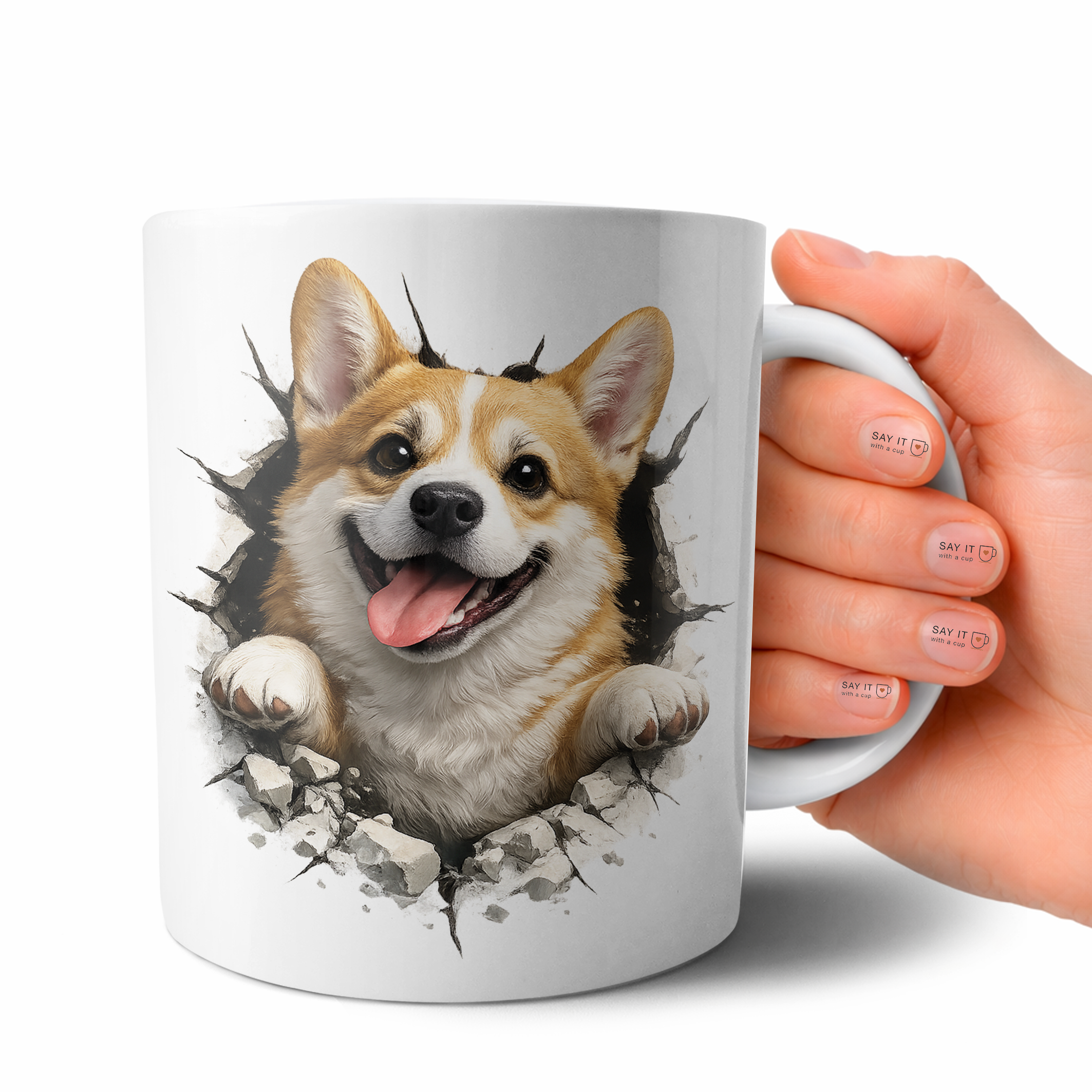 Cute Corgi Coffee Mug – Dog Breaking Through Design